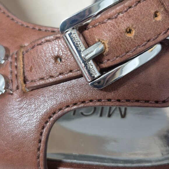 7 Michael Kors Brown Leather Platform Sandals - Picture 5 of 14